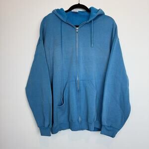 Vintgae 80s faded zip up hoodie thrashed distressed rare blue grunge XXL